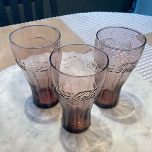 3 Vintage Coke Glasses Purple/Brown 16oz